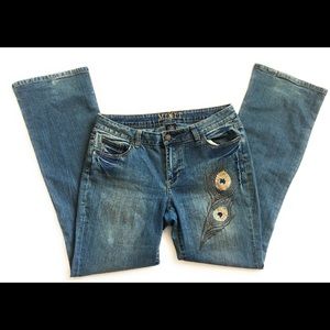 Mixit Bootcut, Blue, Size 8, peacock feathers